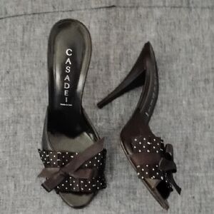 Casadei Black Stiletto Heels Polka Dot Bow Detail 6.5 Mint Barely Worn